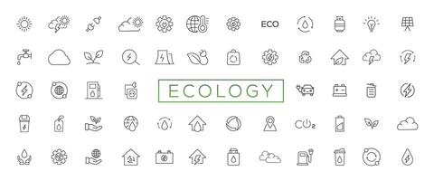 eco amigáveis relacionado fino linha ícone conjunto dentro mínimo estilo. linear ecologia ícones. de Meio Ambiente sustentabilidade simples símbolo vetor