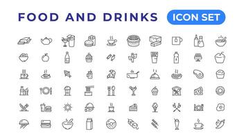 Comida ícone coleção. contendo refeição, restaurante, pratos e frutas ícone. vetor ilustração