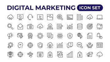 digital marketing ícones definir. contente, procurar, marketing, comércio eletrônico, seo. vetor