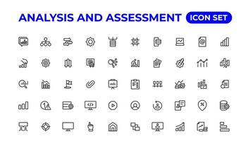 análise e avaliação linha ícones coleção.fina esboço ícones pacote. vetor