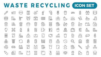 reciclando desperdício linha ícones. lixo disposição. Lixo separação, desperdício Ordenação com mais distante reciclando. vetor