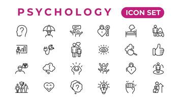 psicologia e mental linha ícones coleção.conjunto do fino linha rede ícone definir, simples esboço ícones coleção, pixel perfeito ícones, simples vetor ilustração.