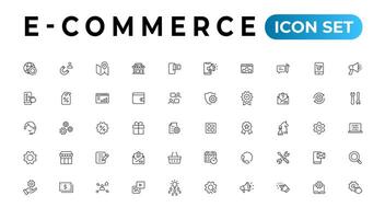 comércio eletrônico ícone definir. conectados compras e Entrega elementos. e-business símbolo. ícones vetor coleção.