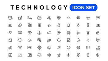 dispositivo e em formação tecnologia linha ícones coleção. grande ui ícone conjunto dentro uma plano Projeto. fino esboço ícones pacote vetor