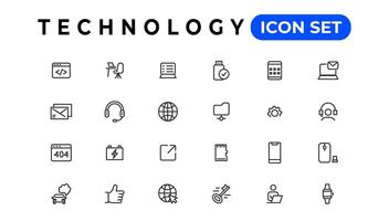 dispositivo e em formação tecnologia linha ícones coleção. grande ui ícone conjunto dentro uma plano Projeto. fino esboço ícones pacote vetor