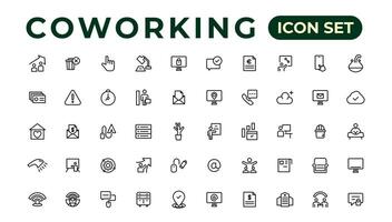 coworking serviço vetor ícones conjunto coleção. coworking espaço escritório fino linha ícones definir.contorno ícone.