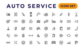 auto serviço e carro garagem conjunto do fino linha rede ícone definir, simples esboço ícones coleção, pixel perfeito ícones, simples vetor ilustração.