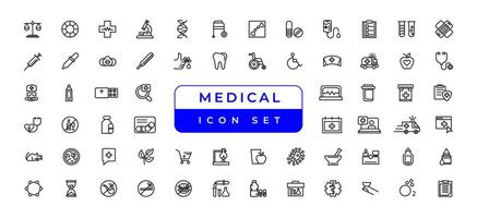 remédio e saúde símbolos - mínimo fino linha rede ícone definir. esboço ícones coleção. simples vetor ilustração