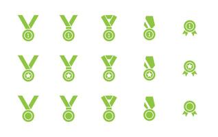 medalha ícone definir. verde cor pictogramas isolado em uma branco fundo. honra, prêmios e conquistas sinais. vencedora emblema simbo. vetor ilustração.
