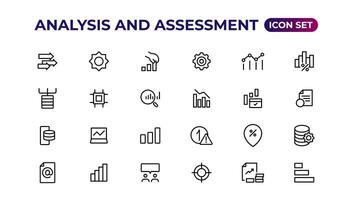 análise e avaliação linha ícones coleção.fina esboço ícones pacote. vetor