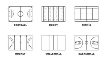 futebol, tênis, hóquei, basquetebol, voleibol e rúgbi campo modelo definir. vetor ilustração.