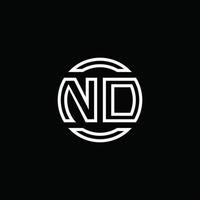 Monograma do logotipo da nd com modelo de design arredondado de círculo de espaço negativo vetor