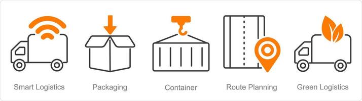 uma conjunto do 5 logística ícones Como inteligente logística, embalagem, recipiente vetor