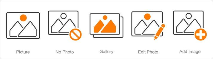 uma conjunto do 5 fotografia ícones Como foto, não foto, galeria vetor