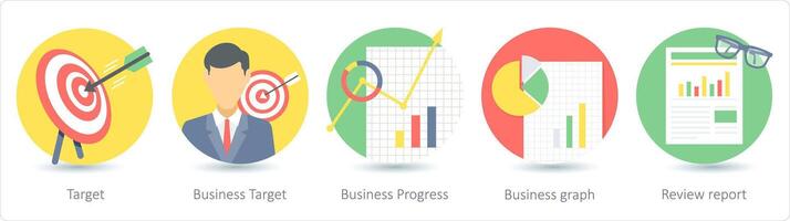 uma conjunto do 5 o negócio ícones Como alvo, o negócio alvo, o negócio progresso vetor