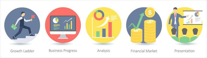 uma conjunto do 5 o negócio ícones Como crescimento escada, o negócio progresso, análise vetor
