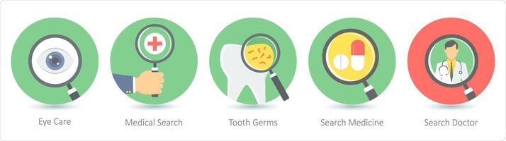 uma conjunto do 5 médico ícones Como olho Cuidado, médico Cuidado, dente germes vetor