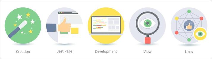 uma conjunto do 5 seo ícones Como criação, melhor página, desenvolvimento vetor