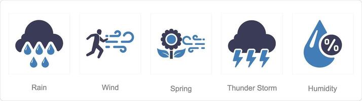 uma conjunto do 5 misturar ícones Como chuva, vento, Primavera vetor