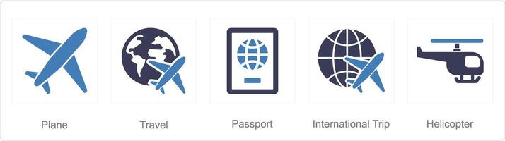 uma conjunto do 5 misturar ícones Como avião, viagem, Passaporte vetor