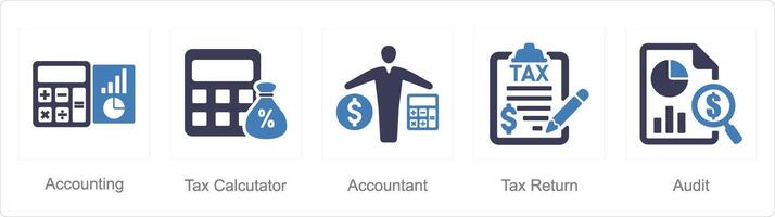 uma conjunto do 5 contabilidade ícones Como contabilidade, imposto calculadora, contador vetor