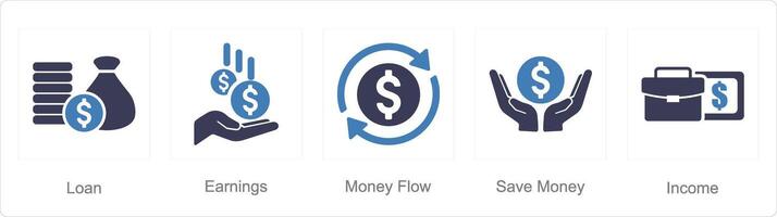 uma conjunto do 5 contabilidade ícones Como empréstimo, ganhos, dinheiro fluxo vetor