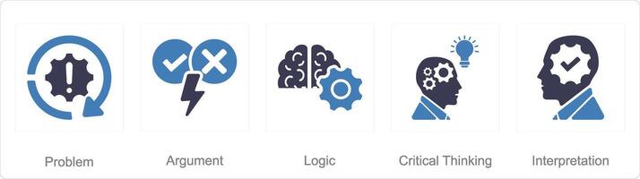 uma conjunto do 5 pensamento crítico ícones Como problema, argumento, lógica vetor