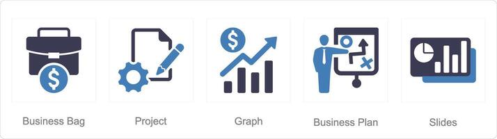 uma conjunto do 5 o negócio apresentação ícones Como o negócio bolsa, projeto, gráfico vetor