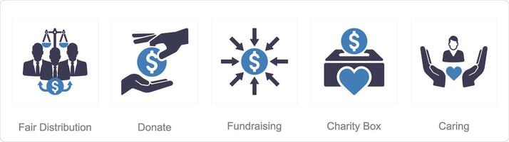 uma conjunto do 5 caridade e doação ícones Como justo distribuição, doar, angariação de fundos vetor