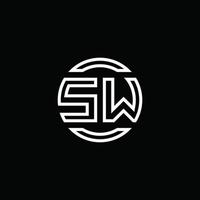 Monograma do logotipo sw com modelo de design arredondado de círculo de espaço negativo vetor