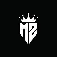 Estilo do emblema do monograma do logotipo mz com modelo de design em forma de coroa vetor