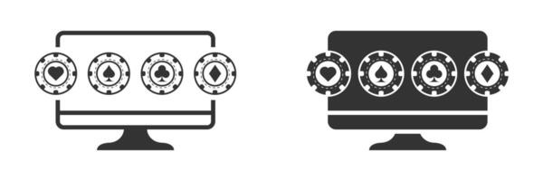 conectados cassino ícone. monitor ícone com pôquer salgadinhos. vetor ilustração.