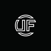 Monograma do logotipo da uf com modelo de design arredondado de círculo negativo vetor