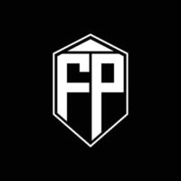 Monograma do logotipo da fp com a combinação da forma do emblema no modelo de design superior vetor