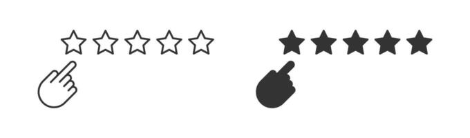 cliente comentários e Avaliação ícone. mão apontando para a cinco estrelas. vetor ilustração.