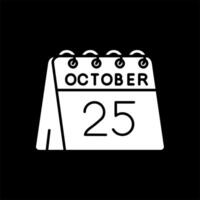 Dia 25 do Outubro glifo invertido ícone vetor
