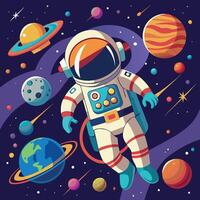 colorida desenho animado do a astronauta ilustrador e vetor gráficos