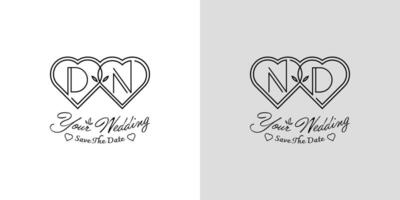 cartas dn e WL Casamento amor logotipo, para casais com d e n iniciais vetor