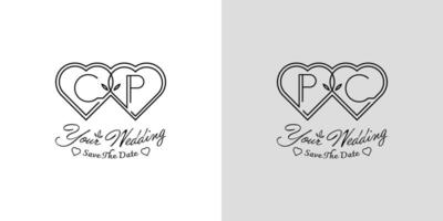 cartas cp e pc Casamento amor logotipo, para casais com c e p iniciais vetor