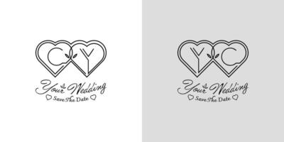 cartas cy e yc Casamento amor logotipo, para casais com c e y iniciais vetor