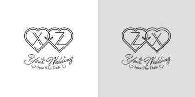 cartas xz e zx Casamento amor logotipo, para casais com x e z iniciais vetor