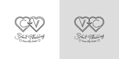 cartas cv e vc Casamento amor logotipo, para casais com c e v iniciais vetor