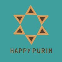 ícones de design plano de feriado de Purim de hamantashs em formato de estrela de David com texto em inglês vetor