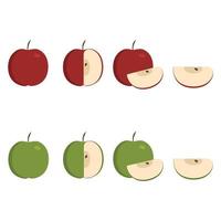 ícones de maçã verde e vermelha definidos em design plano vetor