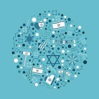 ícones de design plano de feriado do dia da independência de israel em formato redondo com fundo azul com fundo azul vetor