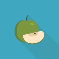 ícone inteiro e fatia de maçãs verdes em design plano de sombra longa vetor