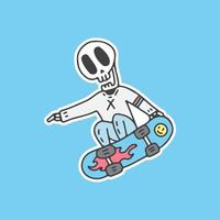 estilo livre de esqueleto legal com skate. ilustração para camisetas, cartaz, logotipo, adesivo ou mercadoria de vestuário. vetor