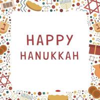 quadro com ícones de design plano de férias hanukkah com texto em inglês vetor
