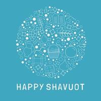 shavuot holiday flat design ícones de linhas finas brancas definidos em formato redondo com texto em inglês vetor