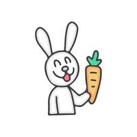 desenho animado de coelho feliz segurando cenoura. perfeito para crianças do berçário, cartão, menina do chá de bebê, design de tecido. vetor